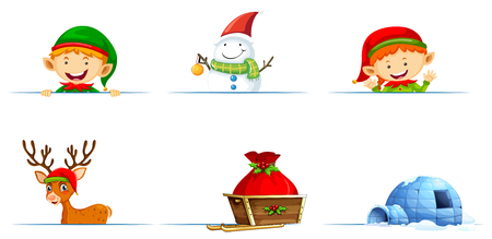 Christmas characters and sledge on white background illustrationのイラスト素材
