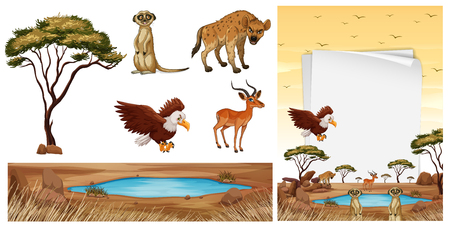 Scene with wild animals in the savanna illustrationのイラスト素材