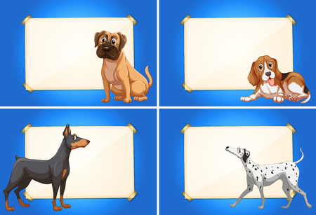 Four border templates with cute dogs illustrationのイラスト素材