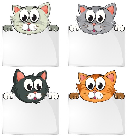 Cute cats with blank papers illustrationのイラスト素材