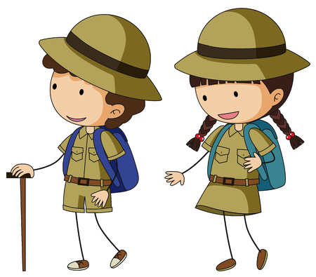 Boy scout and girl scout in brown uniform illustration.のイラスト素材