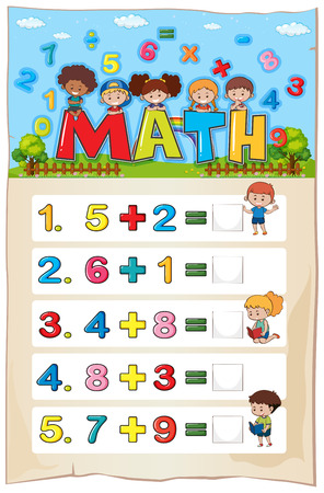 Addition worksheet template for young children illustrationのイラスト素材