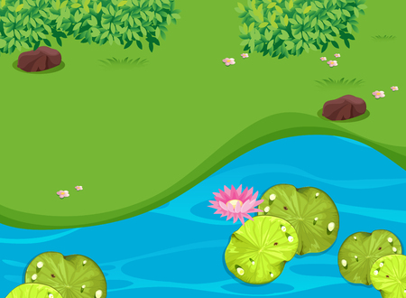 Park scene with lotus and waterlily illustrationのイラスト素材