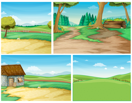 Four background scene with road to the countryside illustrationのイラスト素材