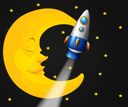 Background scene with moon and rocket illustrationのイラスト素材