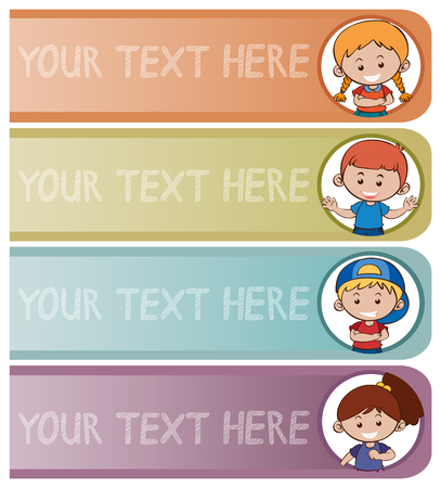 Four banner templates with happy kids illustrationのイラスト素材