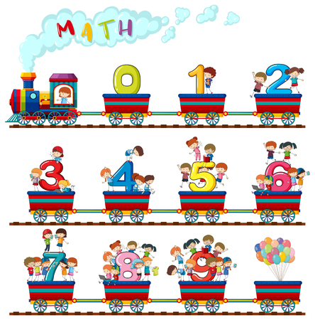 Children on the train of numbers illustrationのイラスト素材