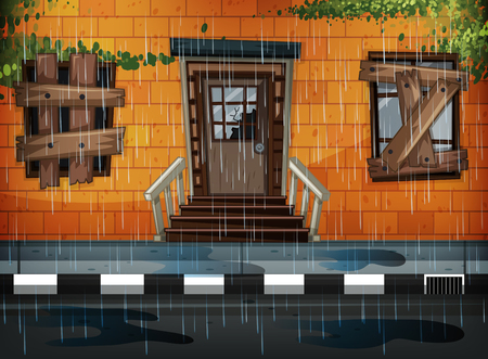 Old building and rainy day illustrationのイラスト素材