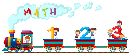 Counting numbers on train with happy children illustrationのイラスト素材