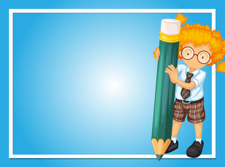 Border template with girl and pencil illustrationのイラスト素材