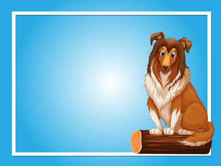 Blue background template with cute dog on log illustrationのイラスト素材