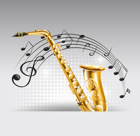 Saxophone with music notes in background illustrationのイラスト素材