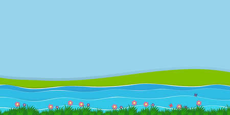 Background scene with field and river illustrationのイラスト素材