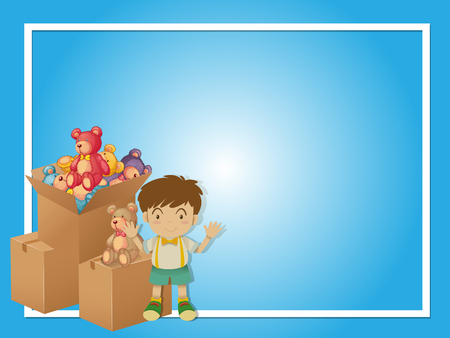 Border template with boy and toys illustrationのイラスト素材