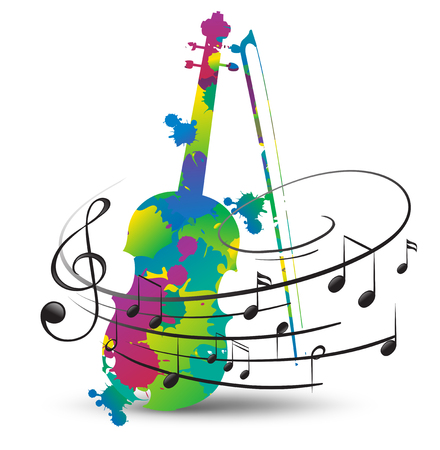 Colorful violin and music notes on white illustrationのイラスト素材