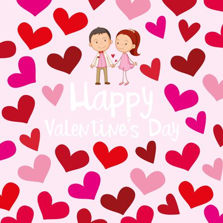 Happy Valentine card template with love couple illustrationのイラスト素材