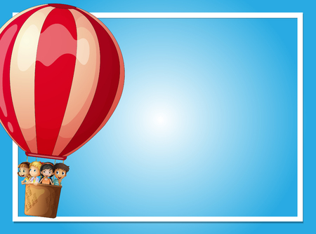 Border template with kids in red balloon illustrationのイラスト素材