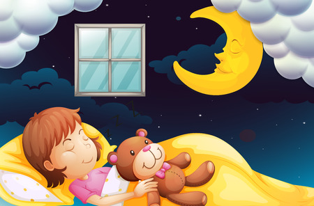 Girl sleeping at nighttime illustrationのイラスト素材