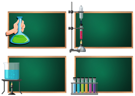 Four banner template with science equipments illustrationのイラスト素材