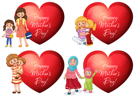 Mother's day sticker design with mothers and kids illustrationのイラスト素材