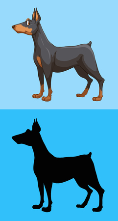 Cute dog and its silhouette on blue background illustrationのイラスト素材