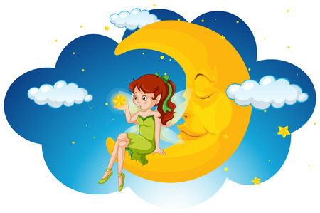 Cute fairy sitting on the moon illustrationのイラスト素材