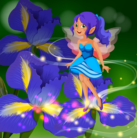 Fairy flying around flower garden illustrationのイラスト素材
