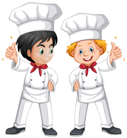 Two male chef in white costume illustrationのイラスト素材