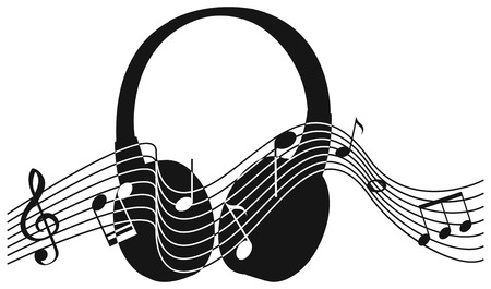 Silhouette headphone with musical notes in background illustrationのイラスト素材