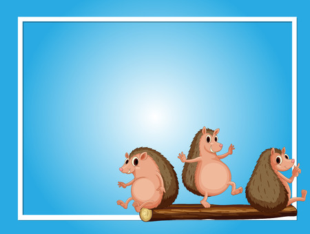 Frame template with three hedgehogs illustrationのイラスト素材