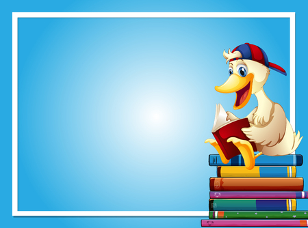 Frame template with duck reading book illustrationのイラスト素材