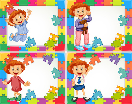 Frame template with kids in different costumes illustrationのイラスト素材