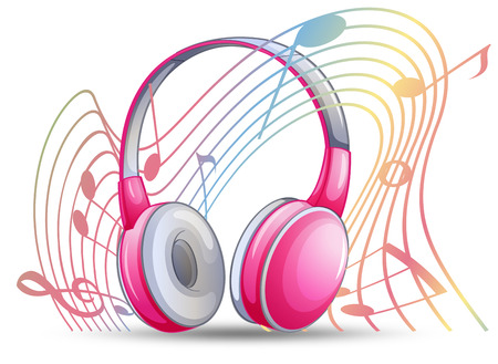 Pink headphone with musicnotes in background illustrationのイラスト素材