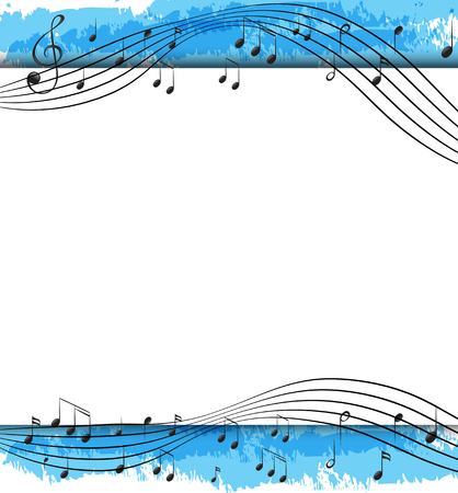 Background design with musical notes on scales illustrationのイラスト素材