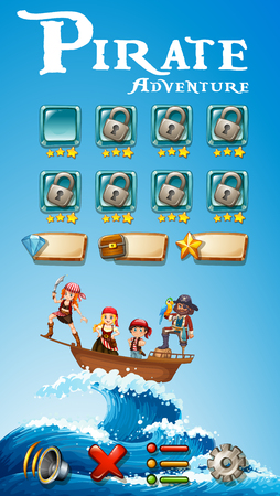 Game template with pirate adventure theme illustrationのイラスト素材