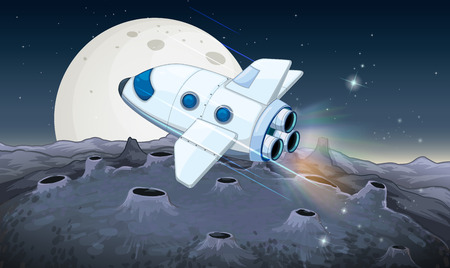 Spaceship flying over the moon illustrationのイラスト素材