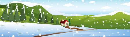 Background scene with house in winter illustrationのイラスト素材