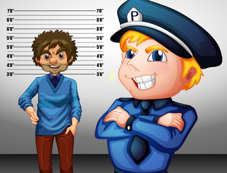 Policeman in uniform and criminal vector illustration.のイラスト素材