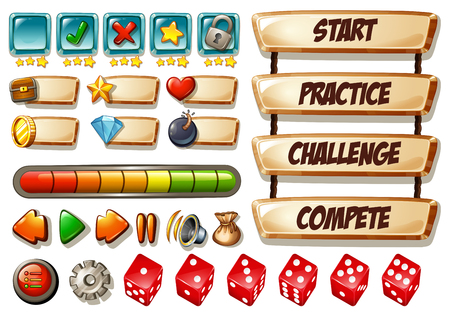 Game elements with dices and other icons illustrationのイラスト素材