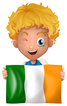 Boy holding Ireland flag illustrationのイラスト素材