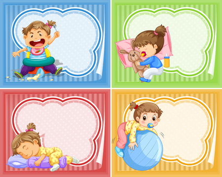 Four designs of banner with babies illustrationのイラスト素材
