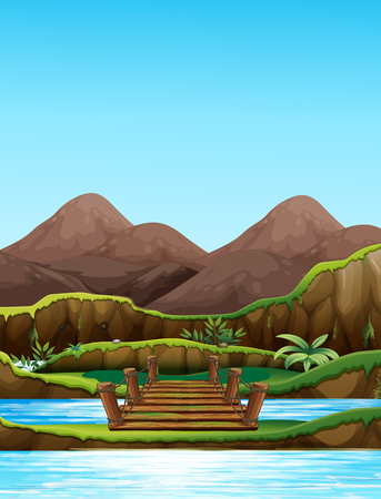 Background scene with bridge over the river illustration.のイラスト素材