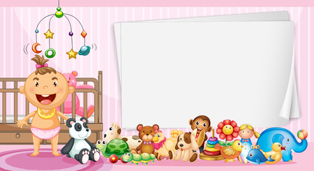 Border template with baby and toys illustrationのイラスト素材