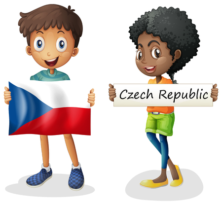 Boy and girl with flag of Czech Republic illustration.のイラスト素材