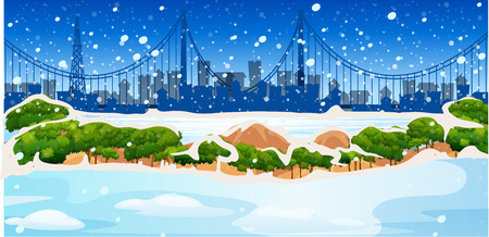 Background scene with snow in city illustrationのイラスト素材