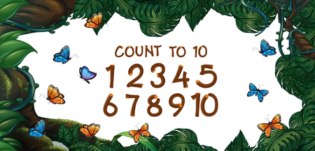 Counting numbers one to ten with forest background illustrationのイラスト素材