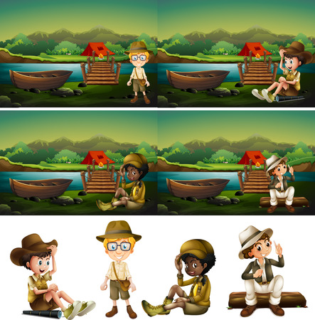 Boy Scout Camping in the Wood illustrationのイラスト素材