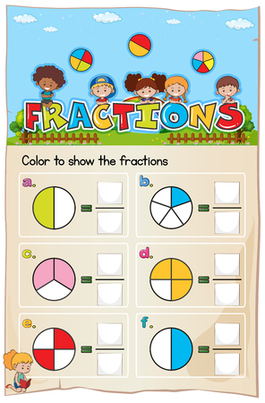 Mathematics Worksheet Fractions Chapter with Picture illustrationのイラスト素材