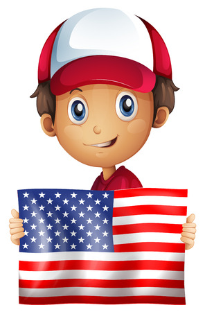 Happy boy and flag of United States illustrationのイラスト素材