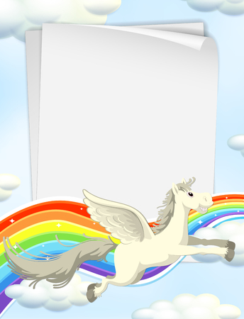 Unicorn and Rainbow on Sky Template illustrationのイラスト素材